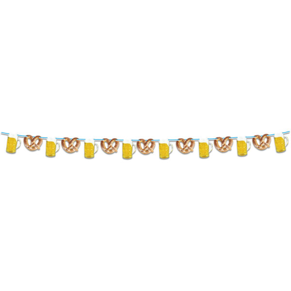 1 Girlande 10m mit hängenden Motiven Bierkrug & Brezel Oktoberfest