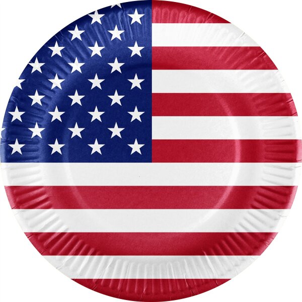 Partyteller * USA - Stars and Stripes * 10 Stück / ca. Ø 23 cm mit Bio-Beschichtung