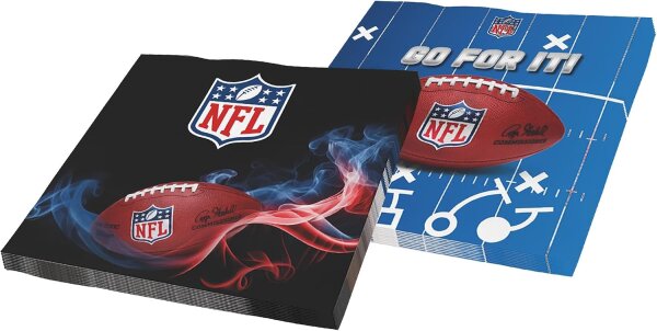 NFL Servietten 33x33cm, 20 Stück, Schwarz Blau, Papierservietten 3-lagig, NFL Fanartikel, Deko Football Party