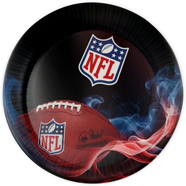 NFL Pappteller Ø23cm, 6 Stück, Einwegteller Schwarz, NFL Fanartikel, Papierteller, Deko Football Party, Teller Einweg
