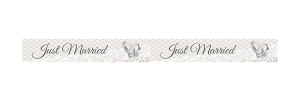 Absperrband *Just Married* 15 Meter lang, Schriftzug und Ringe