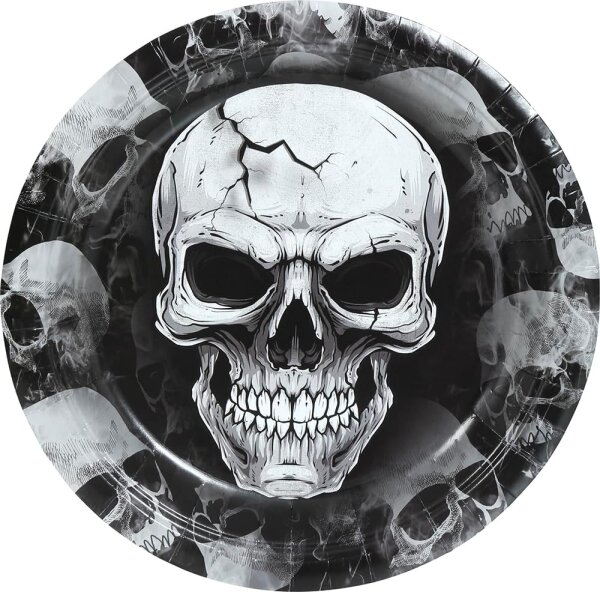 6 Totenkopf Partyteller Ø 23 cm Tischdekoration für gruselige Halloween-Partys