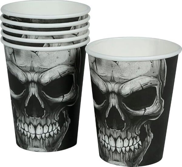 6 Totenkopf Partybecher 240 ml Tischdekoration für gruselige Halloween-Partys