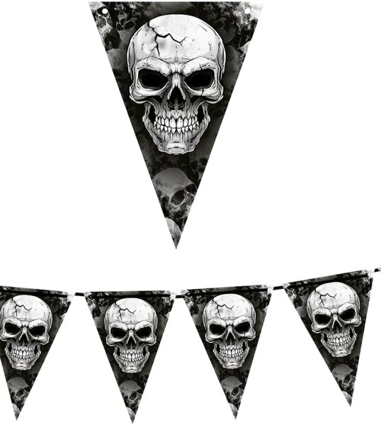 Wimpelgirlande Totenkopf 3 m lang Papierdekoration für gruselige Halloween-Partys