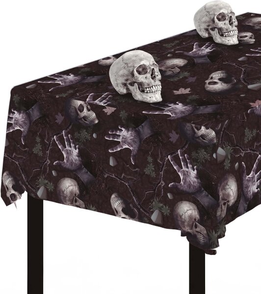 Halloween Friedhof Tischdecke Totenkopf 137 x 274 cm Größe Schwarz