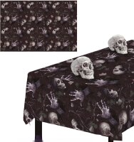 Halloween Friedhof Tischdecke Totenkopf 137 x 274 cm Größe Schwarz