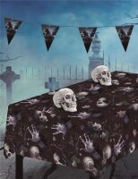 Halloween Friedhof Tischdecke Totenkopf 137 x 274 cm Größe Schwarz