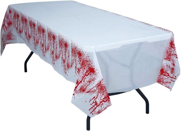 Halloween Tischdecke Weiß Rot "blutiges" Design 270 x 135 cm