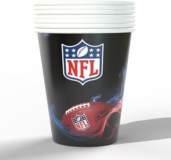 NFL Pappbecher 250ml 6 Stück Schwarz Einwegbecher NFL Fanartikel Papierbecher Deko Football Party