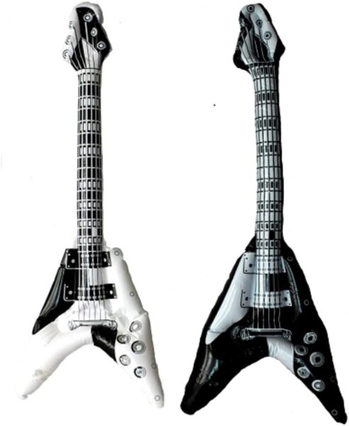 6 Aufblasbare Gitarre Luftgitarre Rock Glam Poser schwarz/weiß
